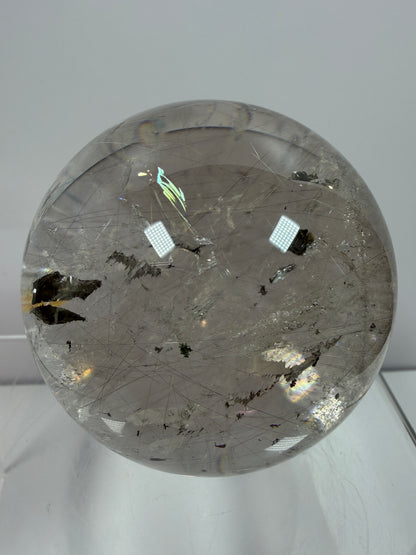 Rutile Quartz Sphere. 69mm. Stunning Large Display Sphere. Gorgeous Golden Rutile And Garden Quartz Inclusions.