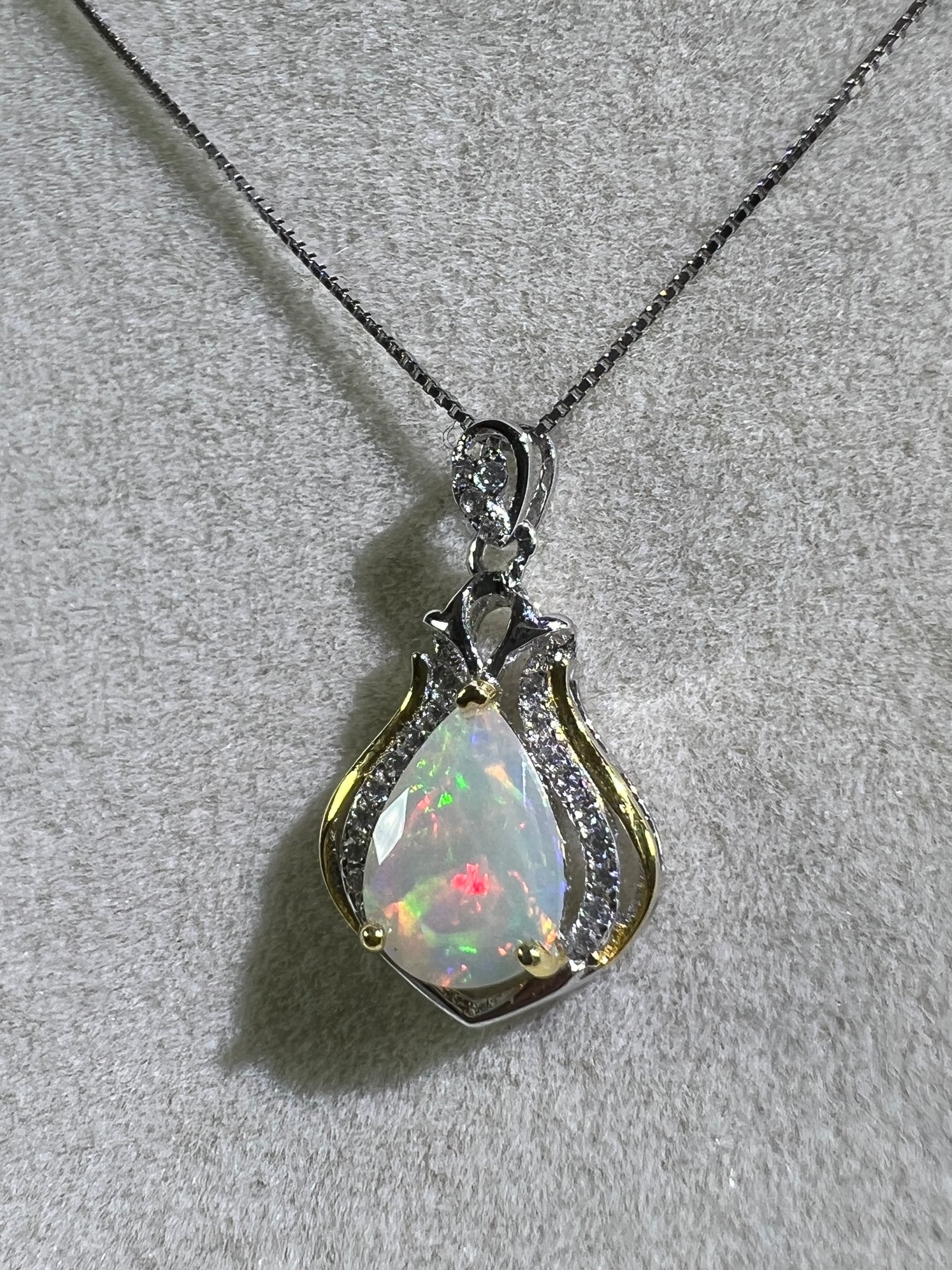Opal Teardrop Pendant. S925 Silver Setting And Necklace. Incredible Play Of Color. Gorgeous High Quality Crystal Jewelry.