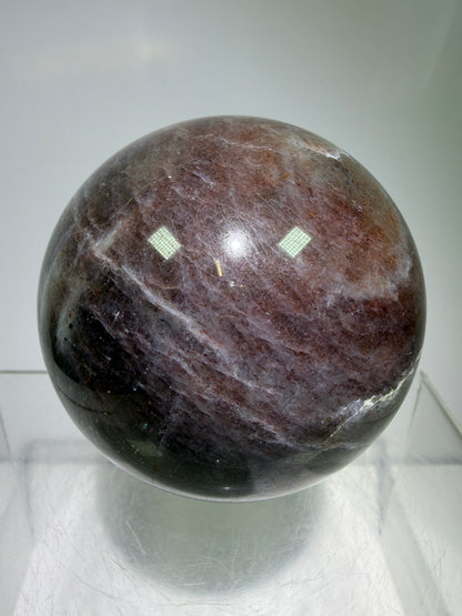 Bloodshot Iolite Sphere. 64mm. Stunning Galaxy Iolite Sunstone Display Sphere. Amazing And Colorful Flash!
