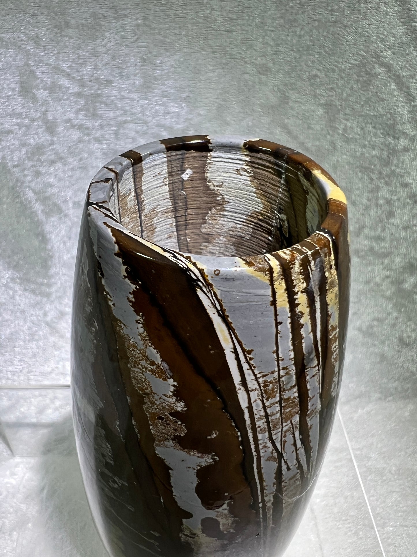 Picture Jasper Flower Vase. Gorgeous All Natural Scenic Jasper. Incredible Piece Of Art.