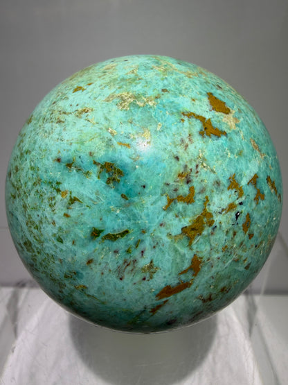 Chrysocolla Crystal Sphere. 65mm. Very Rare Blue-Green Colors From Peru. Gorgeous High Quality Collectors Sphere