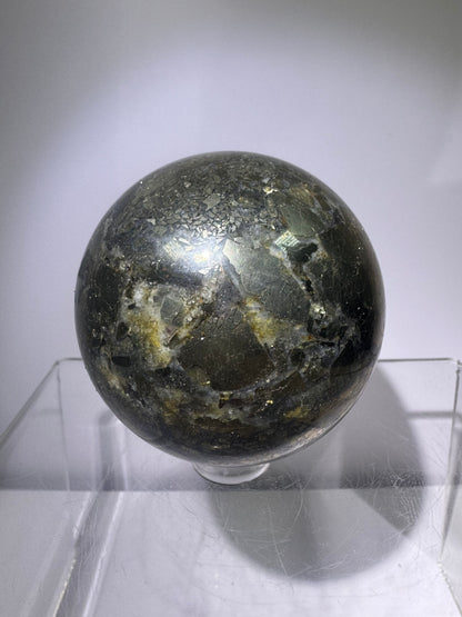 Pyrite And Agate Sphere. 57mm. Gorgeous Display Sphere. Amazing Flash And Colors.