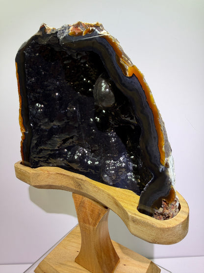 Botryoidal Black Jasper Specimen. Very Rare Geode From Brazil. High Quality Crystal With Custom Stand