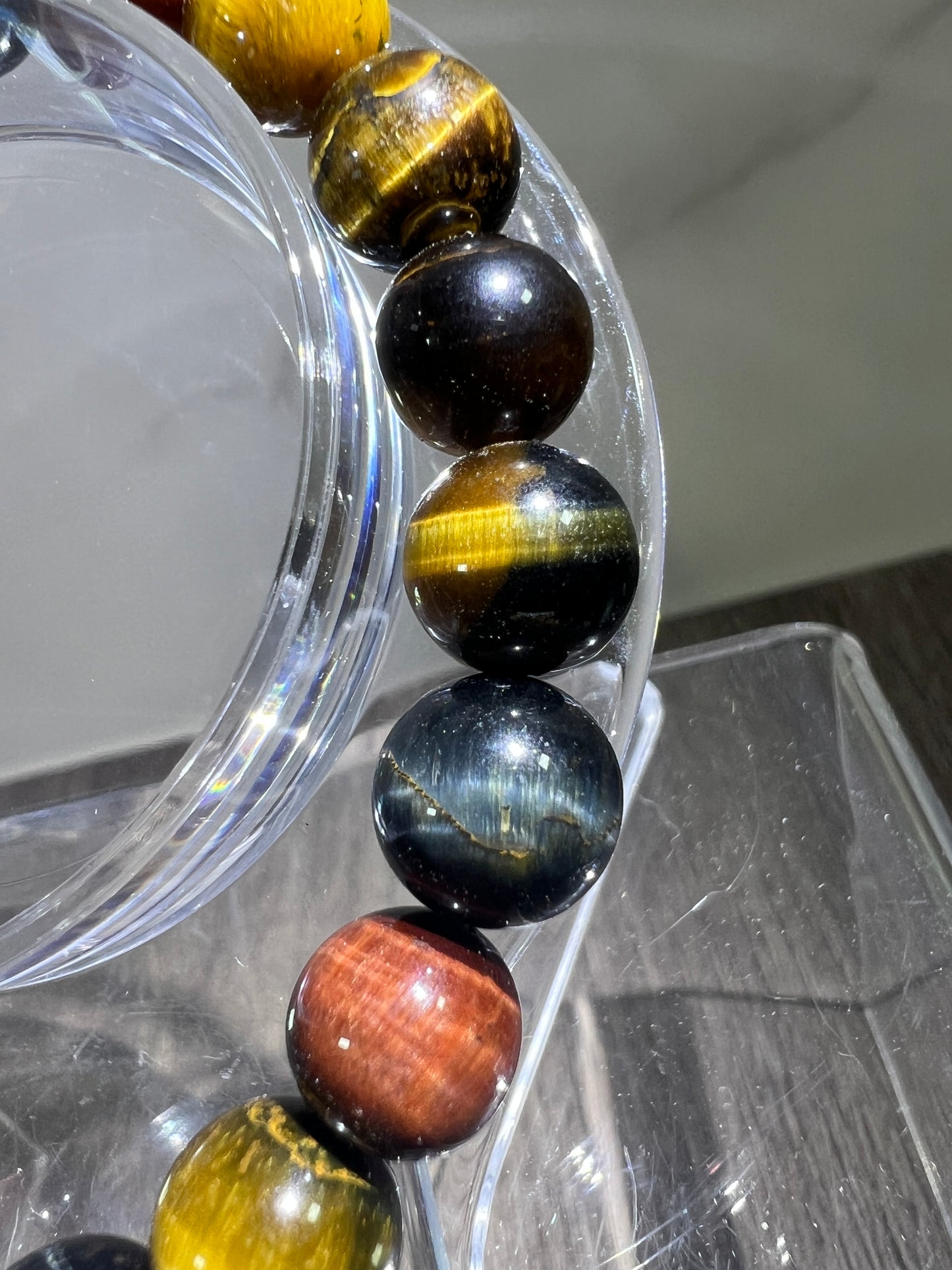 Tigers Eye Crystal Bead Bracelet. Beautiful Red, Blue, And Gold Tigers Eye Bracelet. 10mm