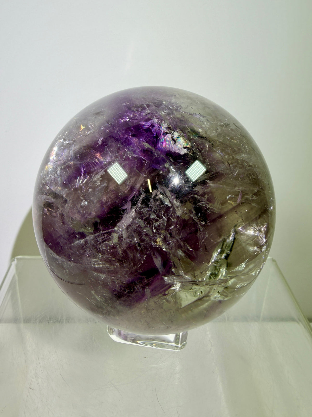 Phantom Amethyst Sphere. 74mm. Gorgeous Amethyst With Nice Rainbows. Amazing Display Sphere.