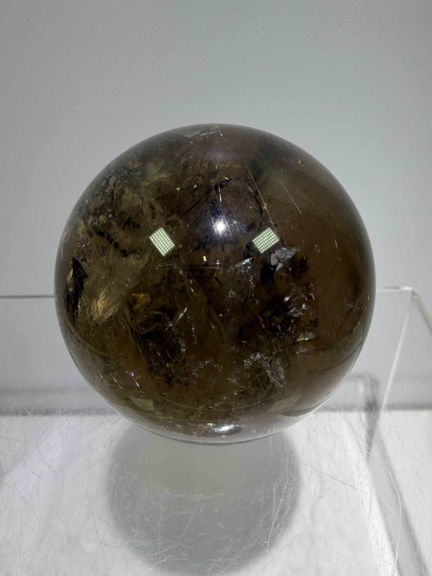 Rutile Quartz Sphere. 47mm. Unique Smoky Quartz With Stunning Golden Rutile Inclusions.