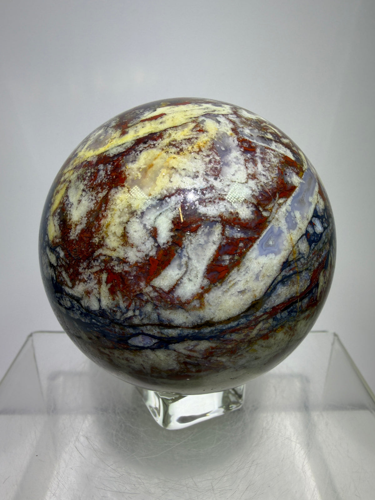 Pietersite Crystal Sphere. 72mm. Stunning Red And Blue Pietersite Crystal. High Quality Rare Display Sphere.