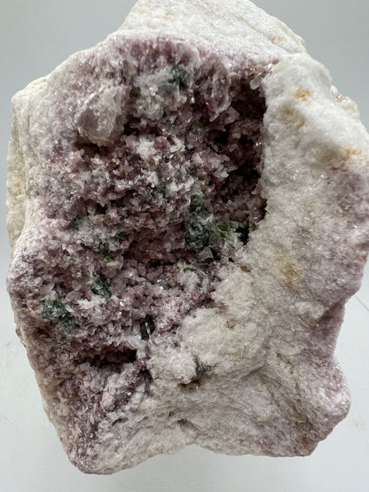 Lepidolite and Green Tourmaline Specimen. Gorgeous Mineral Cluster From Brazil. Lots Of Flash And Crystallization. Beautiful Color Contrasts.