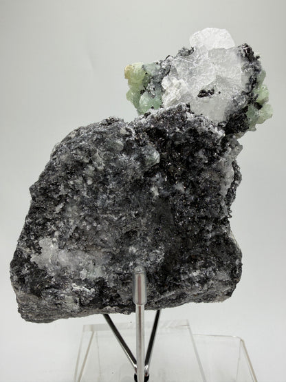 Rare Babingtonite, Prehnite, And Calcite Cluster. High Quality Mineral Specimen From Sichuan Province China. Amazing Rare Display Crystal.