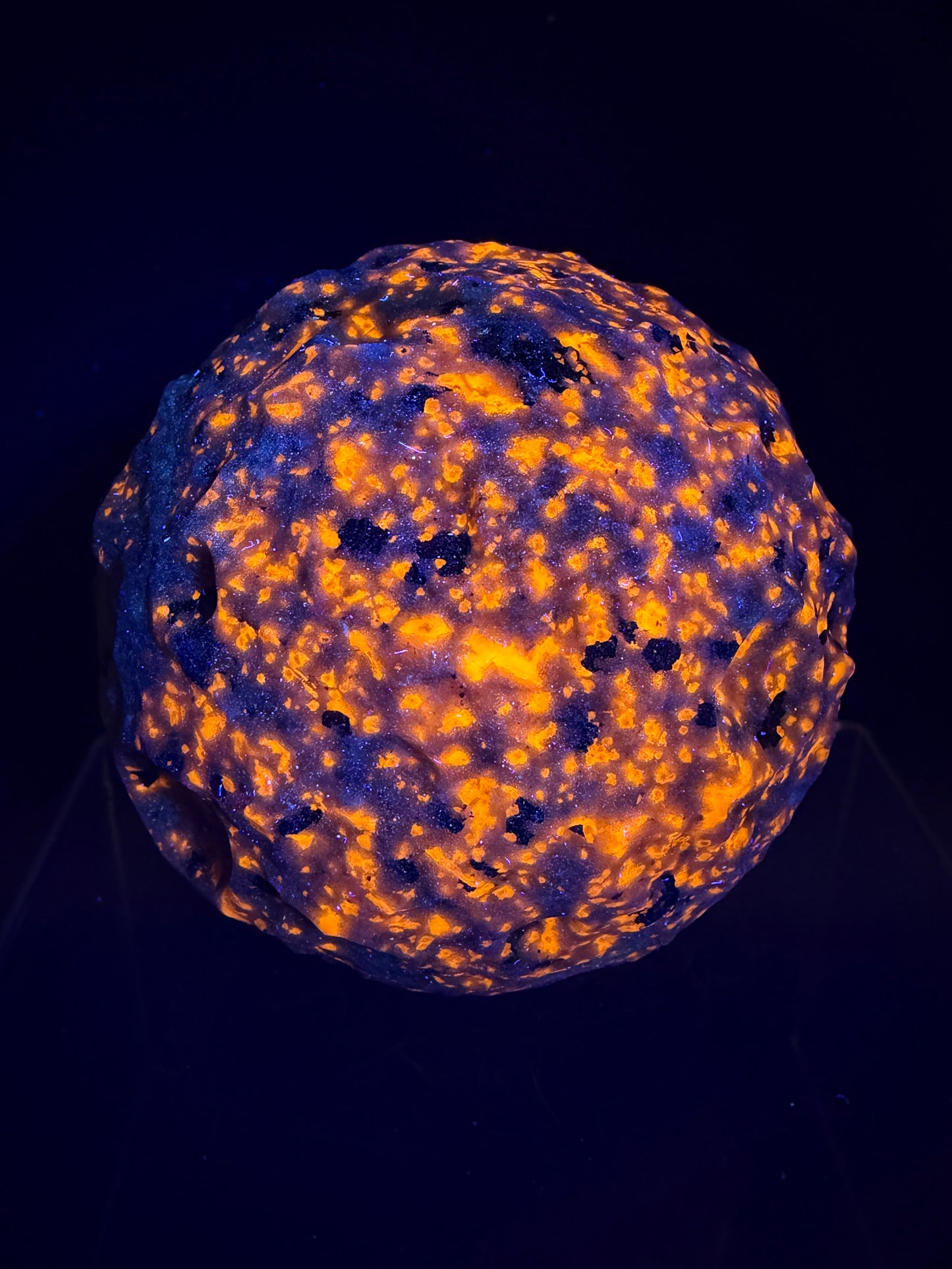Yooperlite Moon Crystal Sphere. 72mm. Custom Carved Lunar Moonscape. Crazy Fireball Asteroid Display Sphere. Amazing UV Reactive Yooperlite