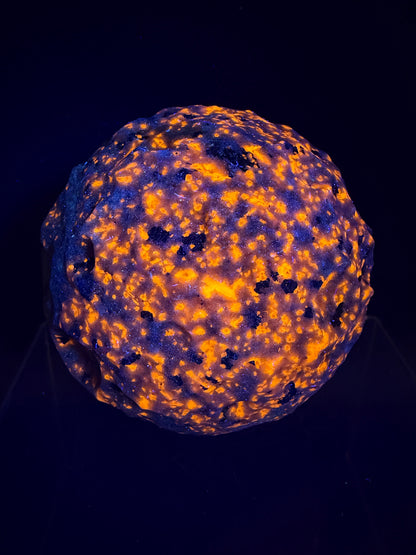 Yooperlite Moon Crystal Sphere. 72mm. Custom Carved Lunar Moonscape. Crazy Fireball Asteroid Display Sphere. Amazing UV Reactive Yooperlite