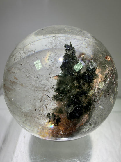 Garden Quartz Lodolite Sphere. High Quality Colorful Landscape. Beautiful Display Sphere