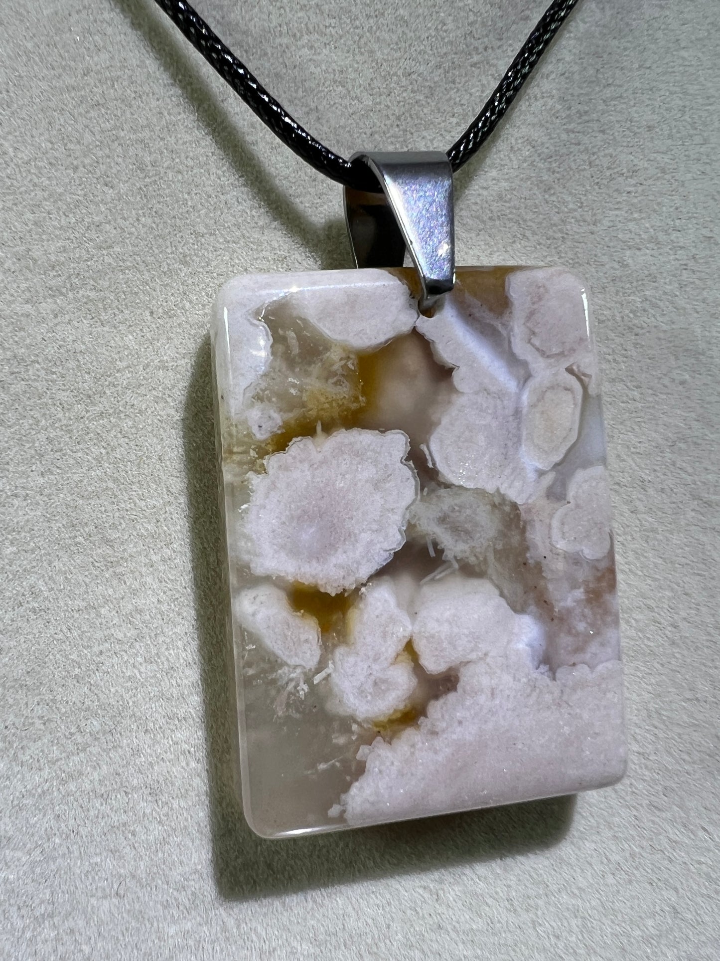 Flower Agate Rectangle Pendant. Lovely Agate Pendant From Madagascar. High Quality Crystal Jewelry