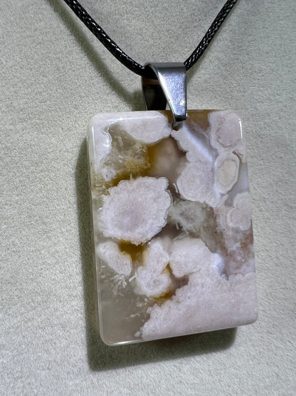 Flower Agate Rectangle Pendant. Lovely Agate Pendant From Madagascar. High Quality Crystal Jewelry