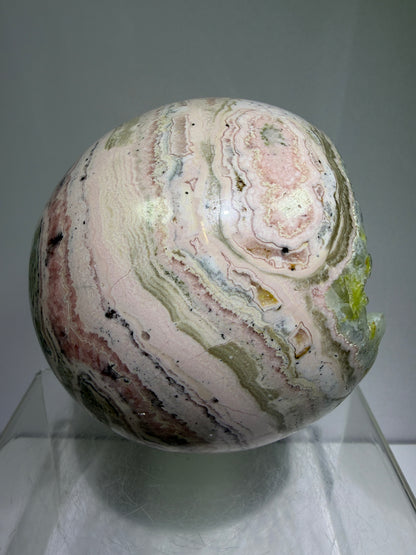 Rhodochrosite Crystal Sphere. 92mm. XL Rare Druzy Display Sphere. Amazing Druzy And Banding