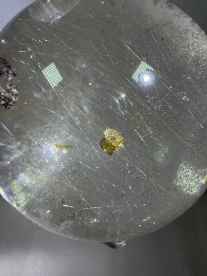 Rutile Quartz Sphere. 68mm. Rare Rutilated Quartz With Lodolite And Pyrite Inclusions. Amazing Display Sphere.