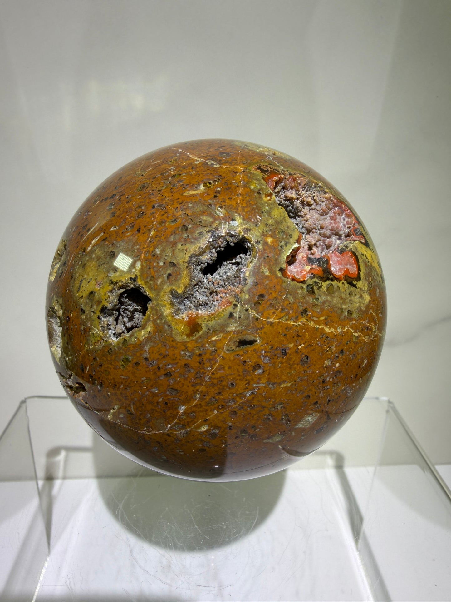 Red Fox Agate Sphere. 74mm. Amazing Druzy Crater Agate From Argentina. Rare Botryoidal Nodules