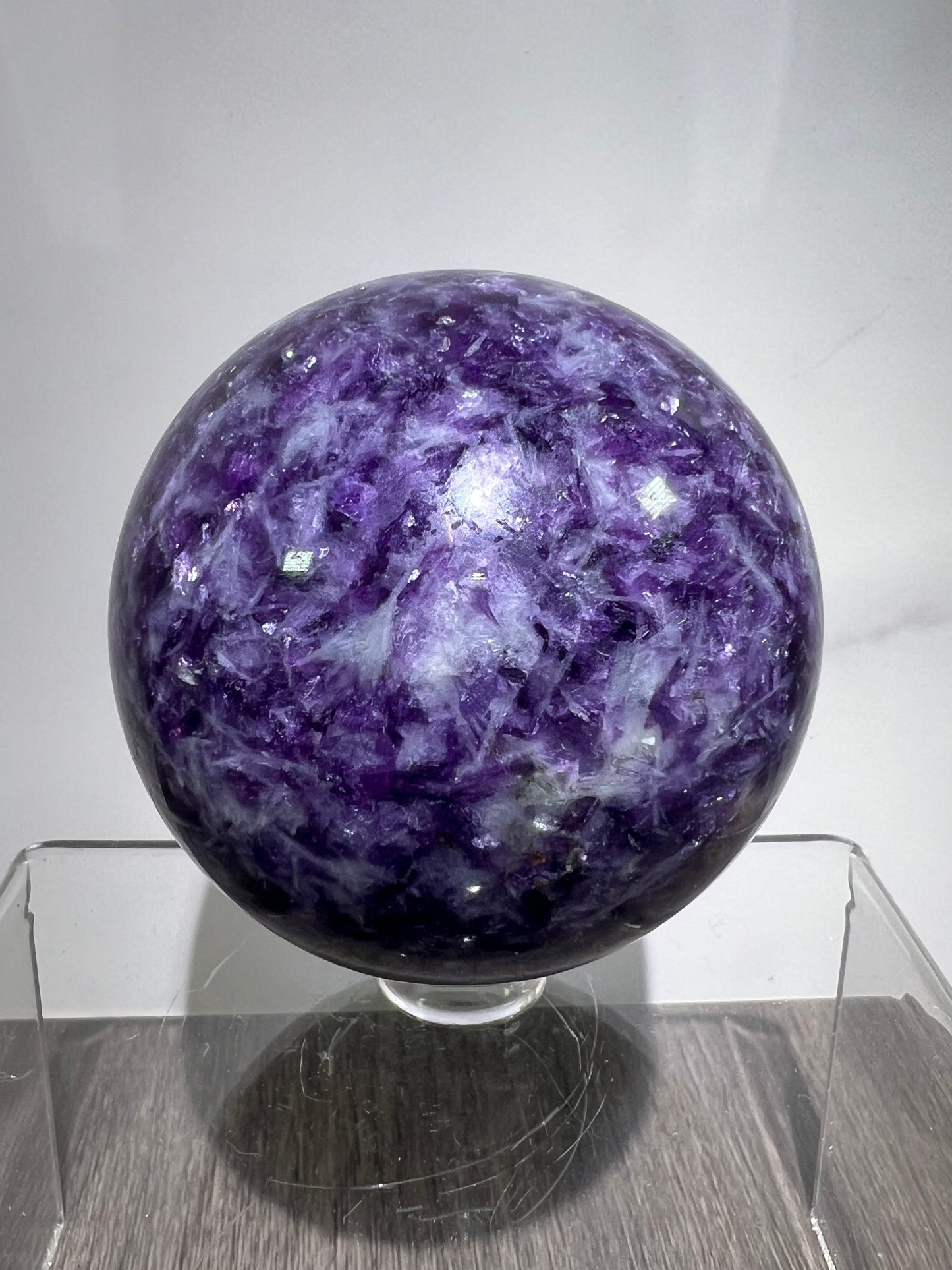 Lepidolite Purple Mica Sphere. 61mm. Gorgeous Flashy Mica Display Crystal.