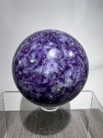Lepidolite Purple Mica Sphere. 61mm. Gorgeous Flashy Mica Display Crystal.