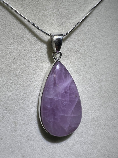 Kunzite Crystal Pendant. Beautiful S925 Silver Crystal Jewelry. Amazing Colors With Great Flash!