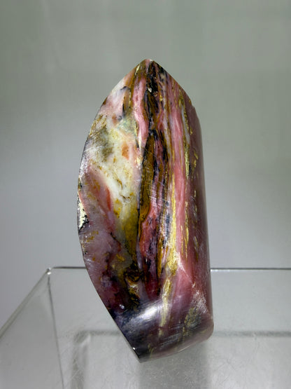 Strawberry Pink Opal Flame From Peru. Gorgeous Bright Colors And Patterns. Rare Display Crystal.