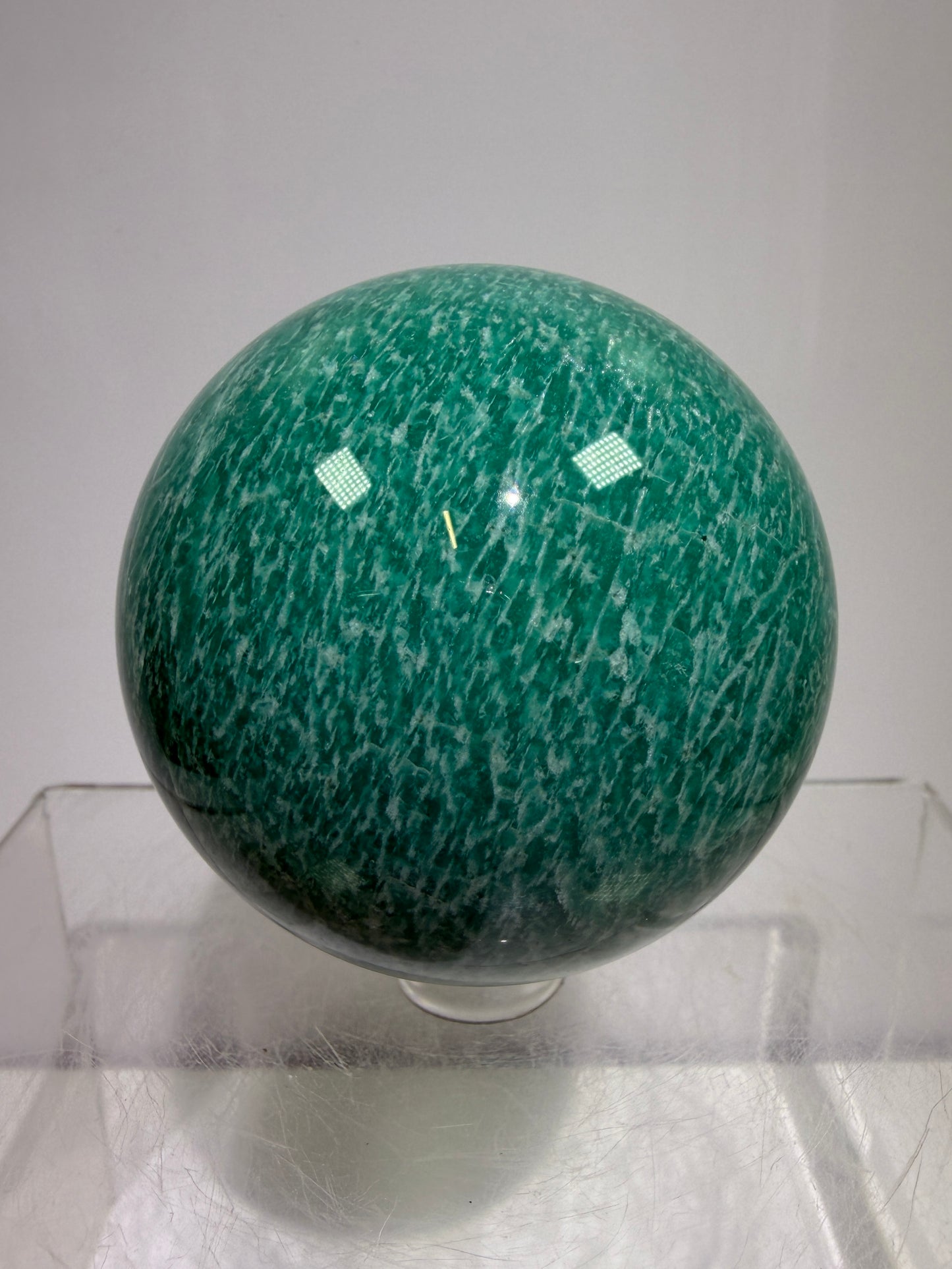Amazonite Crystal Sphere. 60mm. Amazing Colors And Patterns. Gorgeous Flashy Display Sphere.