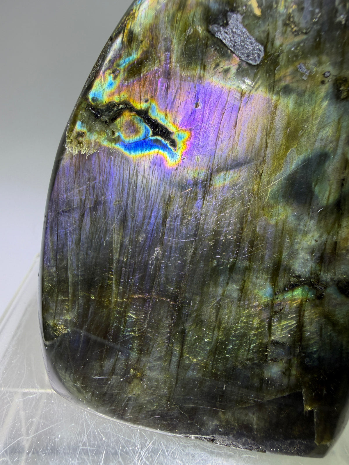 Labradorite Polished Freeform. Gorgeous Purple Rainbow Flash Spectrolite From Madagascar. High Quality Display Crystal.