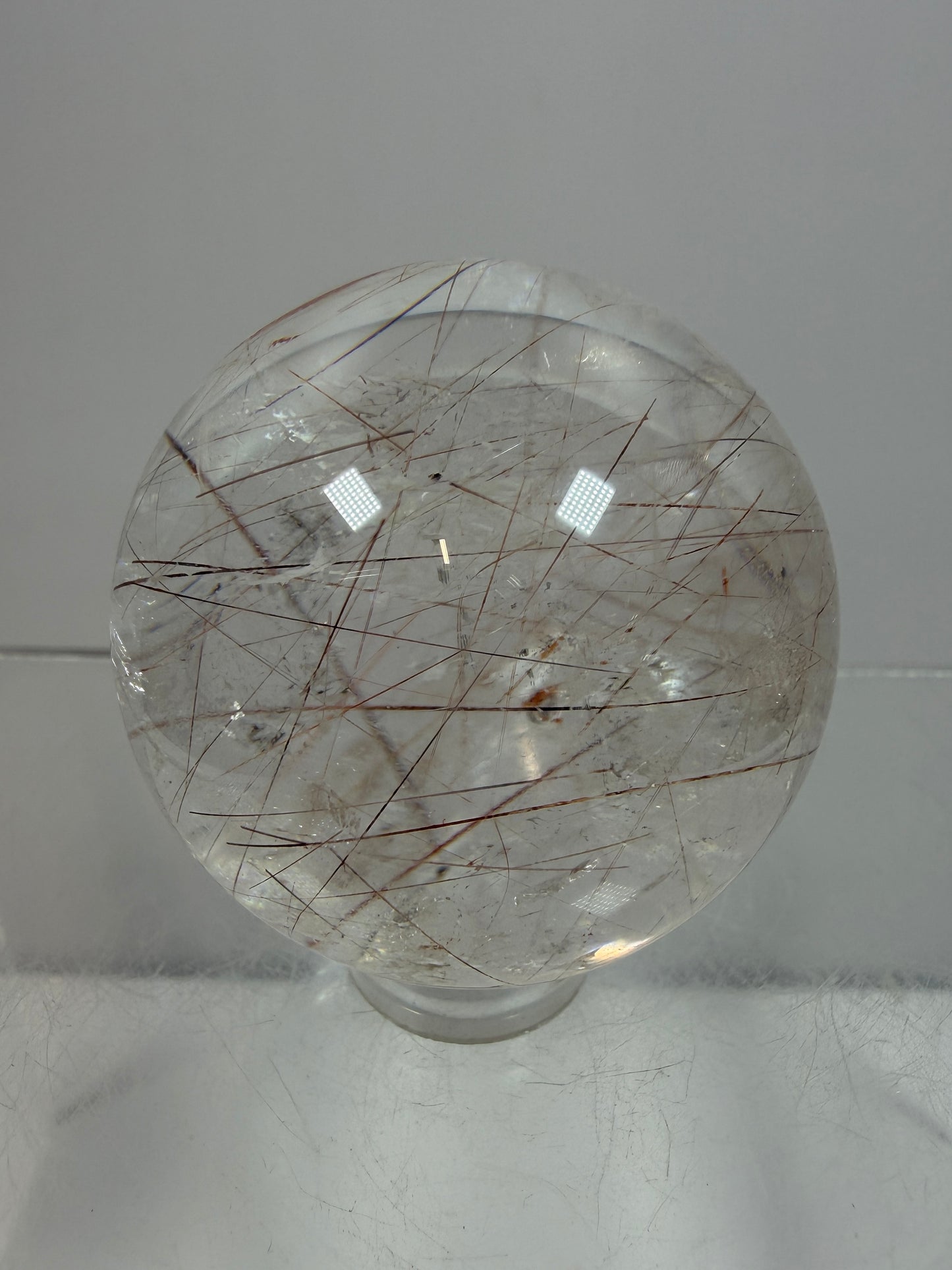 Rutile And Tourmaline Quartz Sphere. 39mm. Amazing Combination Of Red Rutile And Tourmaline. Very Rare Display Sphere