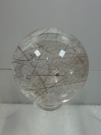 Rutile And Tourmaline Quartz Sphere. 39mm. Amazing Combination Of Red Rutile And Tourmaline. Very Rare Display Sphere