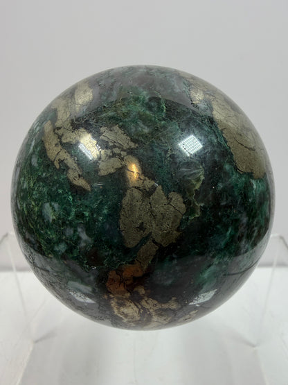 Atacamite And Pyrite Sphere. 64mm. High Quality Rare Sphere. Gorgeous Color Combination.
