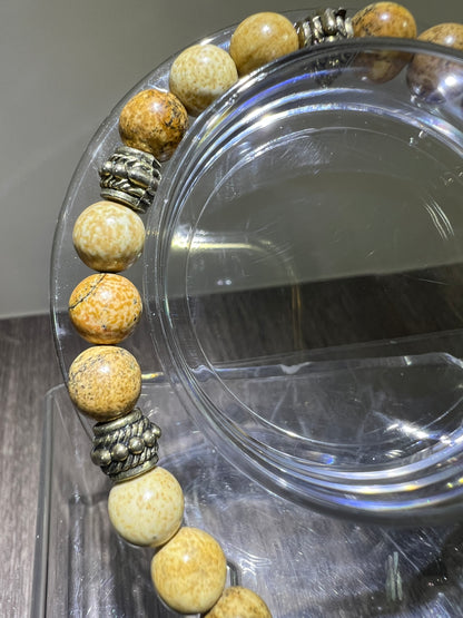 Petrified Wood Crystal Bead Bracelet. 8mm. Unique Crystal Bracelet With Cool Spacers.