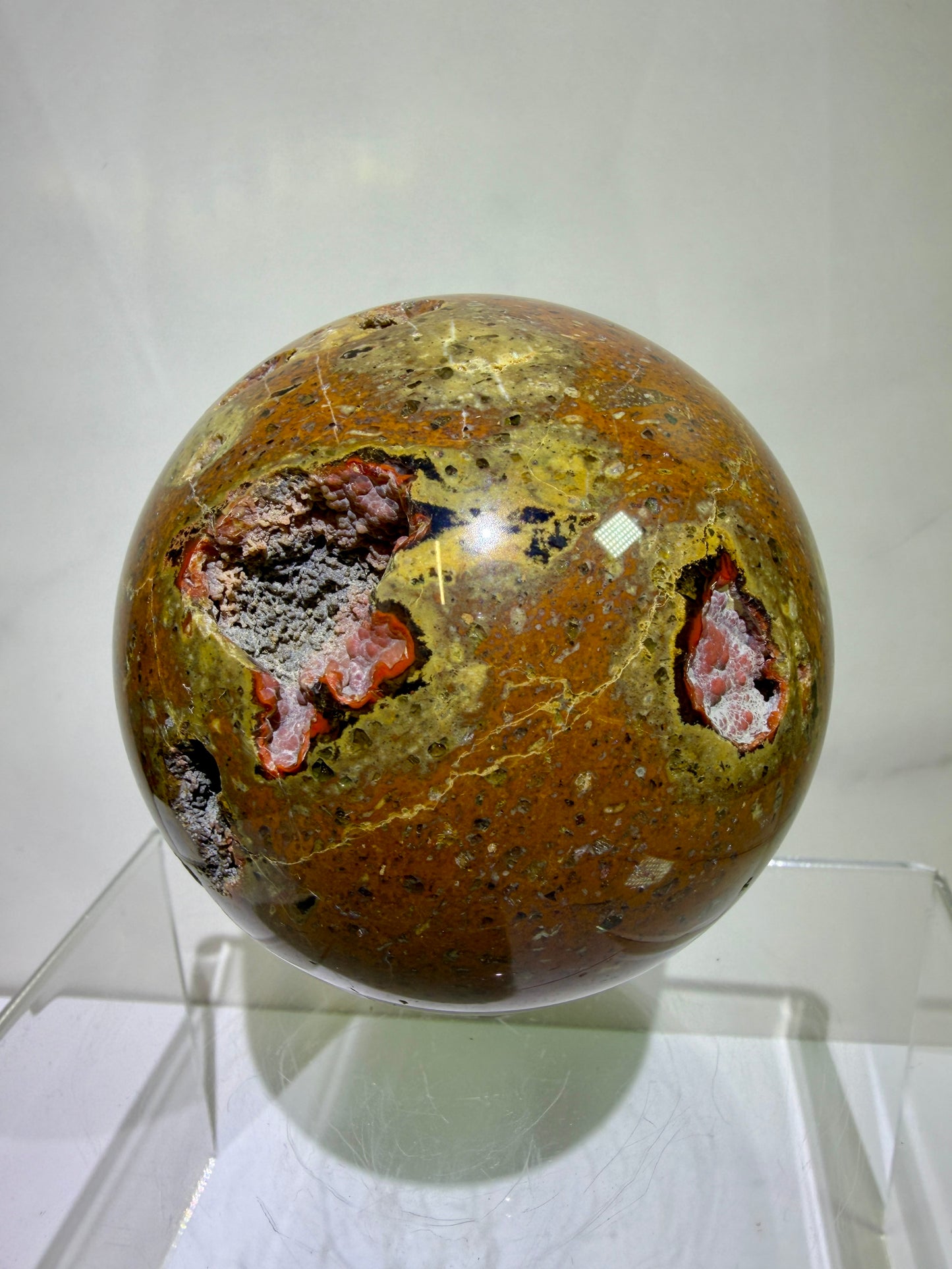 Red Fox Agate Sphere. 74mm. Amazing Druzy Crater Agate From Argentina. Rare Botryoidal Nodules