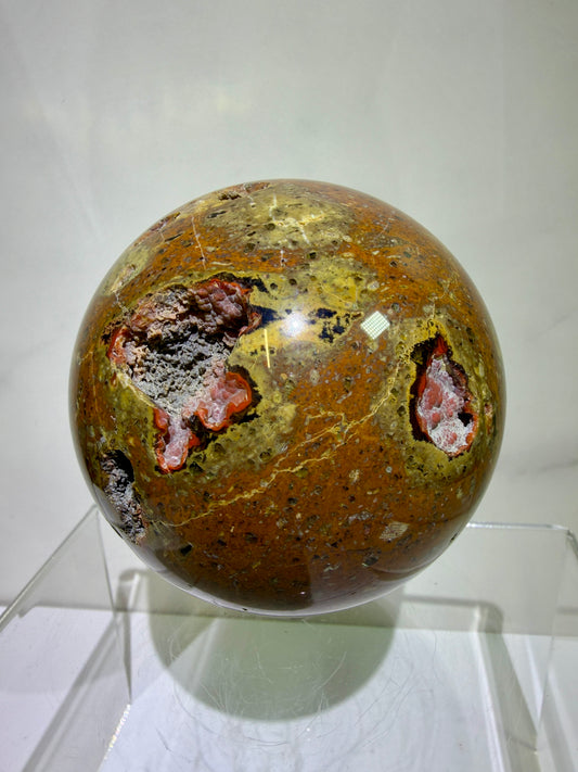 Red Fox Agate Sphere. 74mm. Amazing Druzy Crater Agate From Argentina. Rare Botryoidal Nodules