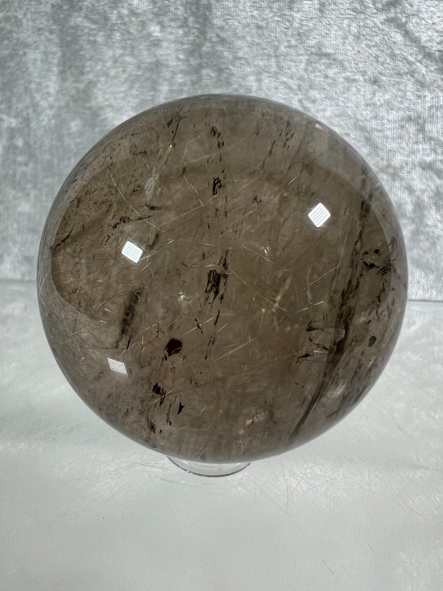 Rutile Quartz Sphere. Gorgeous Smoky Quartz With Stunning Golden Rutile Inclusions. High Quality Display Sphere.