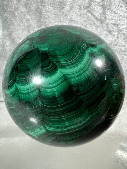 Malachite Crystal Sphere. 72mm. Gorgeous Large Druzy Malachite. Very High Quality Rare Display Sphere.