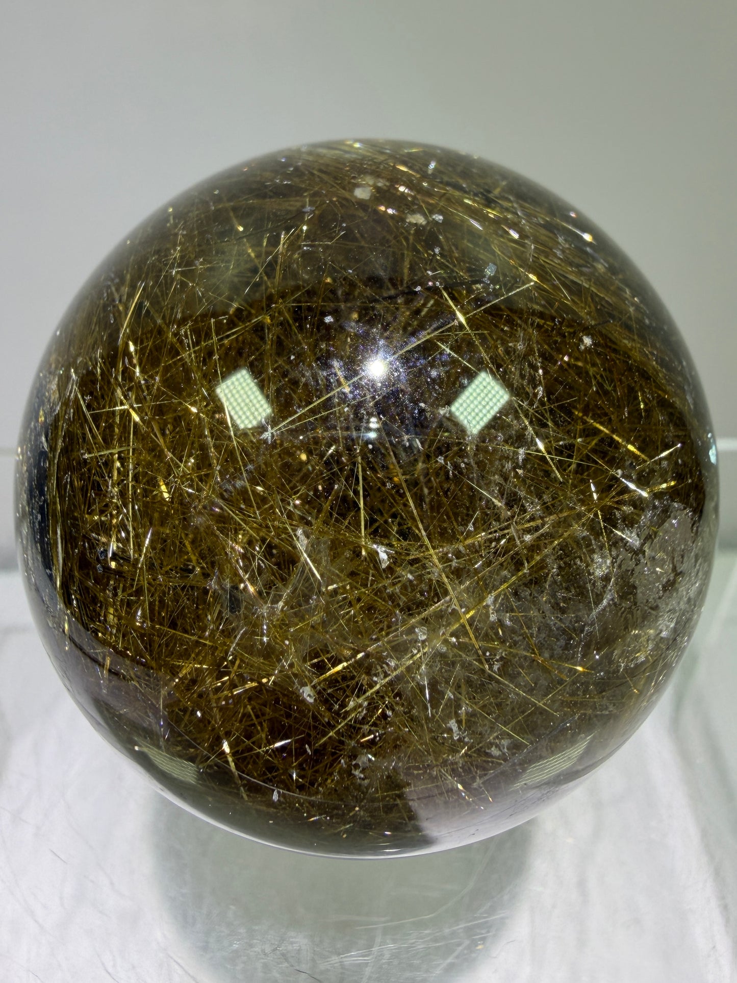 Rutile Quartz Sphere. 49mm. Beautiful Rare Golden Rutilated Quartz. Very Full Of Rutile And Hematite Inclusions