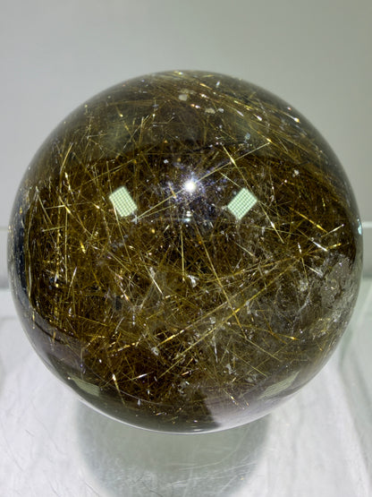 Rutile Quartz Sphere. 49mm. Beautiful Rare Golden Rutilated Quartz. Very Full Of Rutile And Hematite Inclusions
