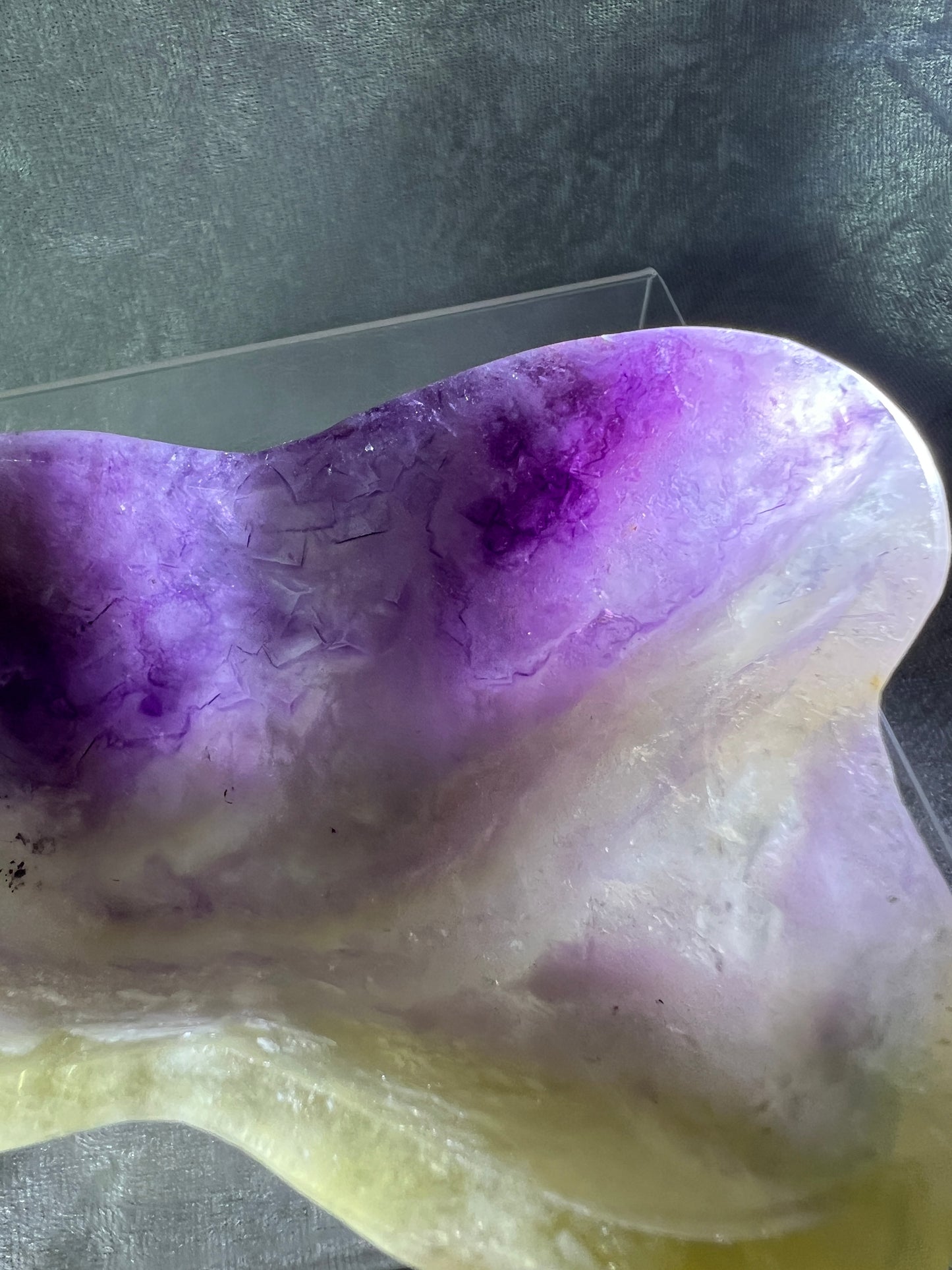Fluorite Bowl Carving. Gorgeous Purple And Yellow Carving. Hand Carved Amazing Display Crystal.