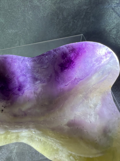 Fluorite Bowl Carving. Gorgeous Purple And Yellow Carving. Hand Carved Amazing Display Crystal.