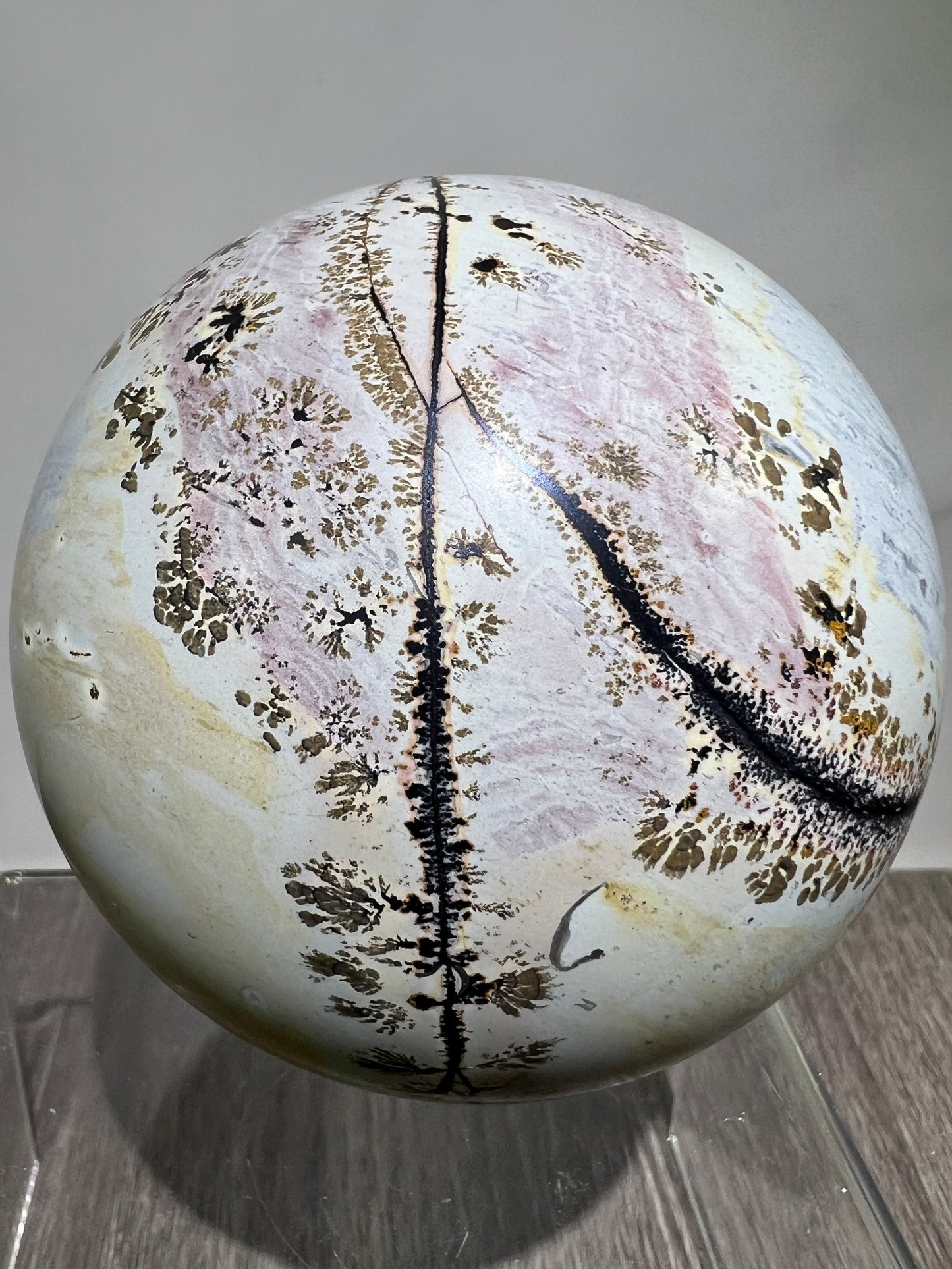 Picture Jasper Crystal Sphere. 85mm. Gorgeous Chinese Painted Stone. All Natural Stunning Display Sphere.