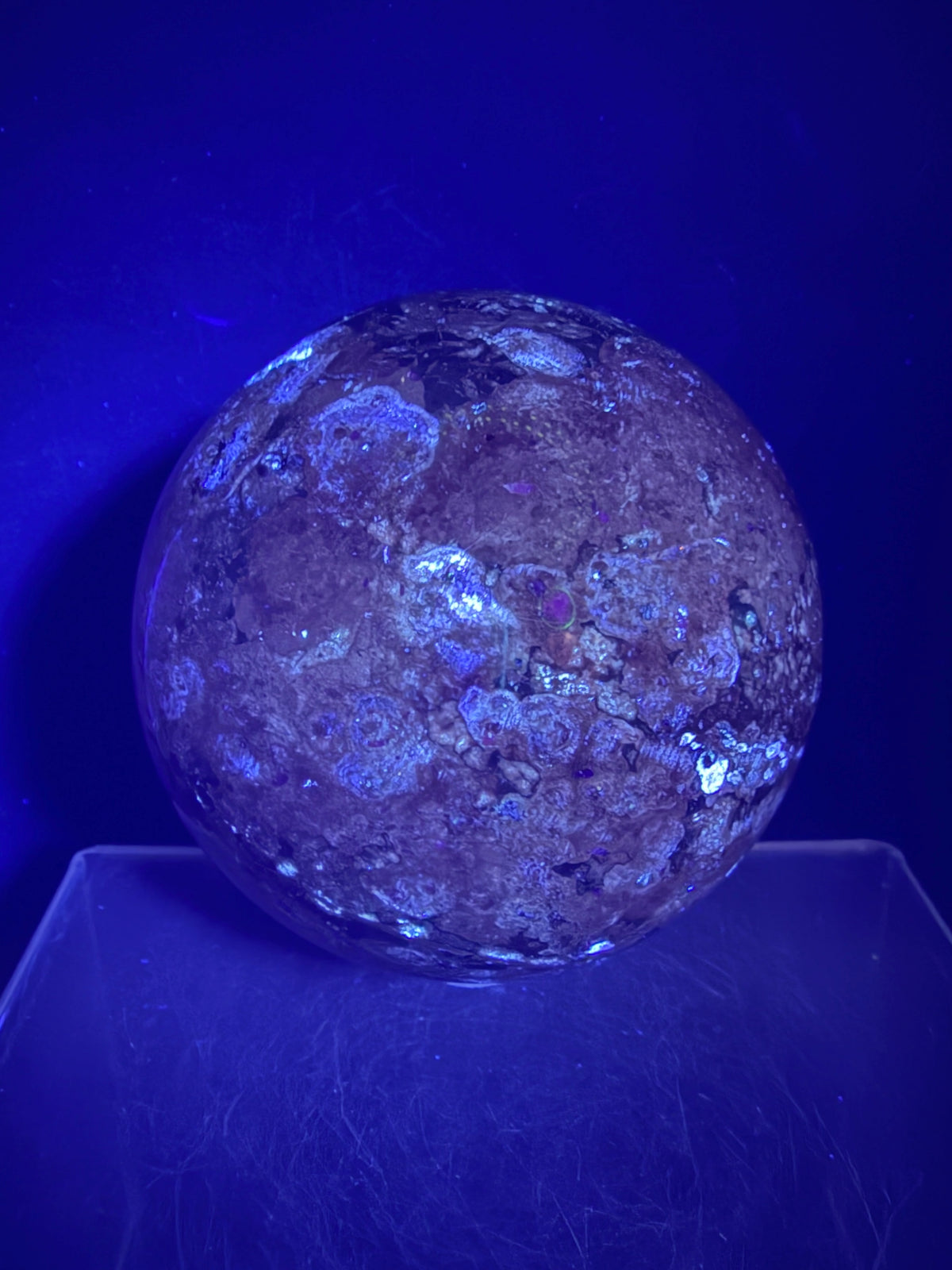 Fire Calcite Crystal Sphere. 74mm. Amazing New Material. Beautiful Large Display Sphere With Nice UV Reaction.
