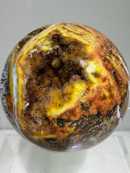 Ocean Jasper Sphere. 61mm. Beautiful Sugar Druzy Sphere. High Quality With Gorgeous Rare Colors