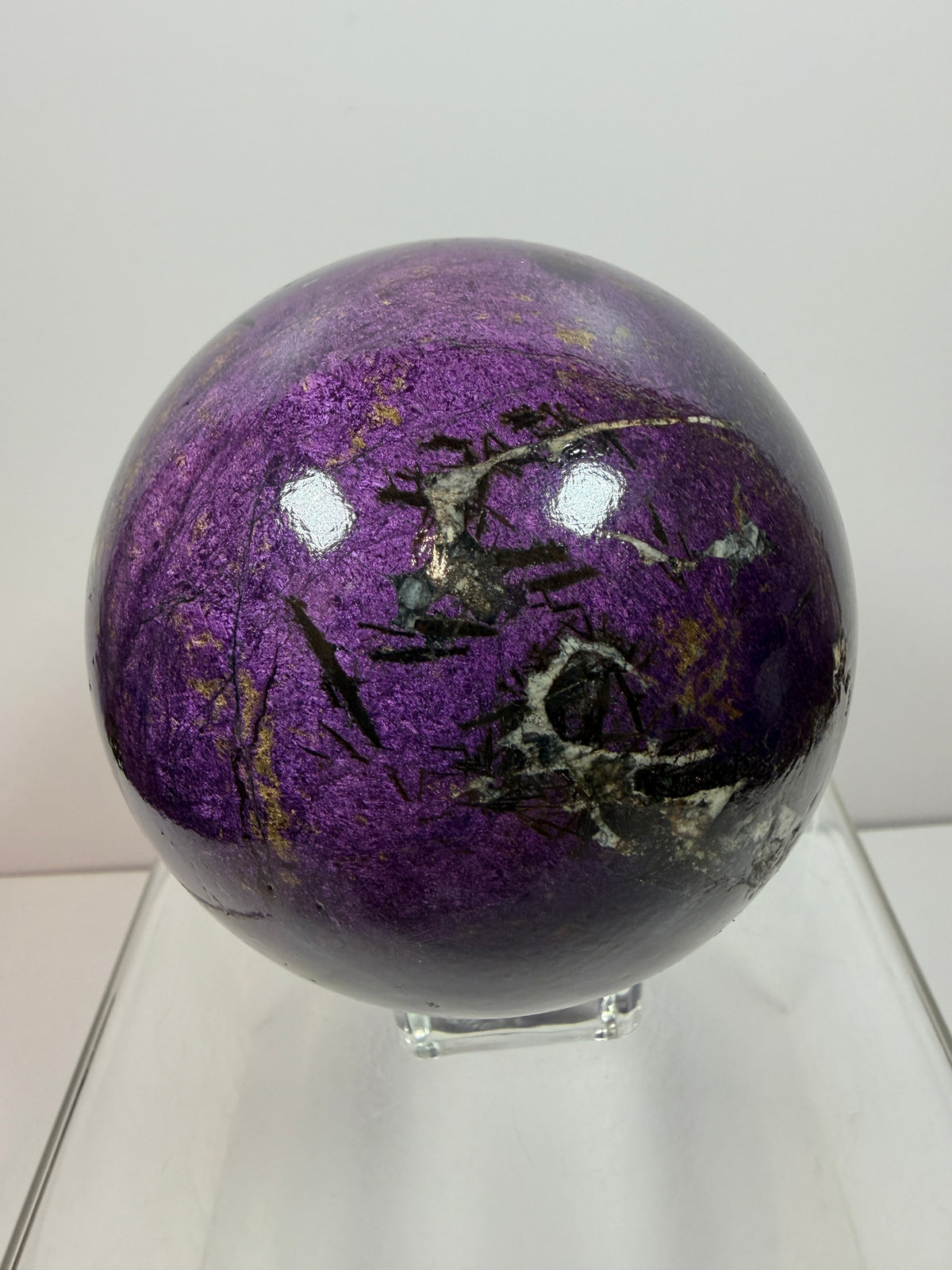 Purpurite Crystal Sphere. 86mm. Extra Large Rare Display Crystal From Brazil. Stunning Purple Flash!