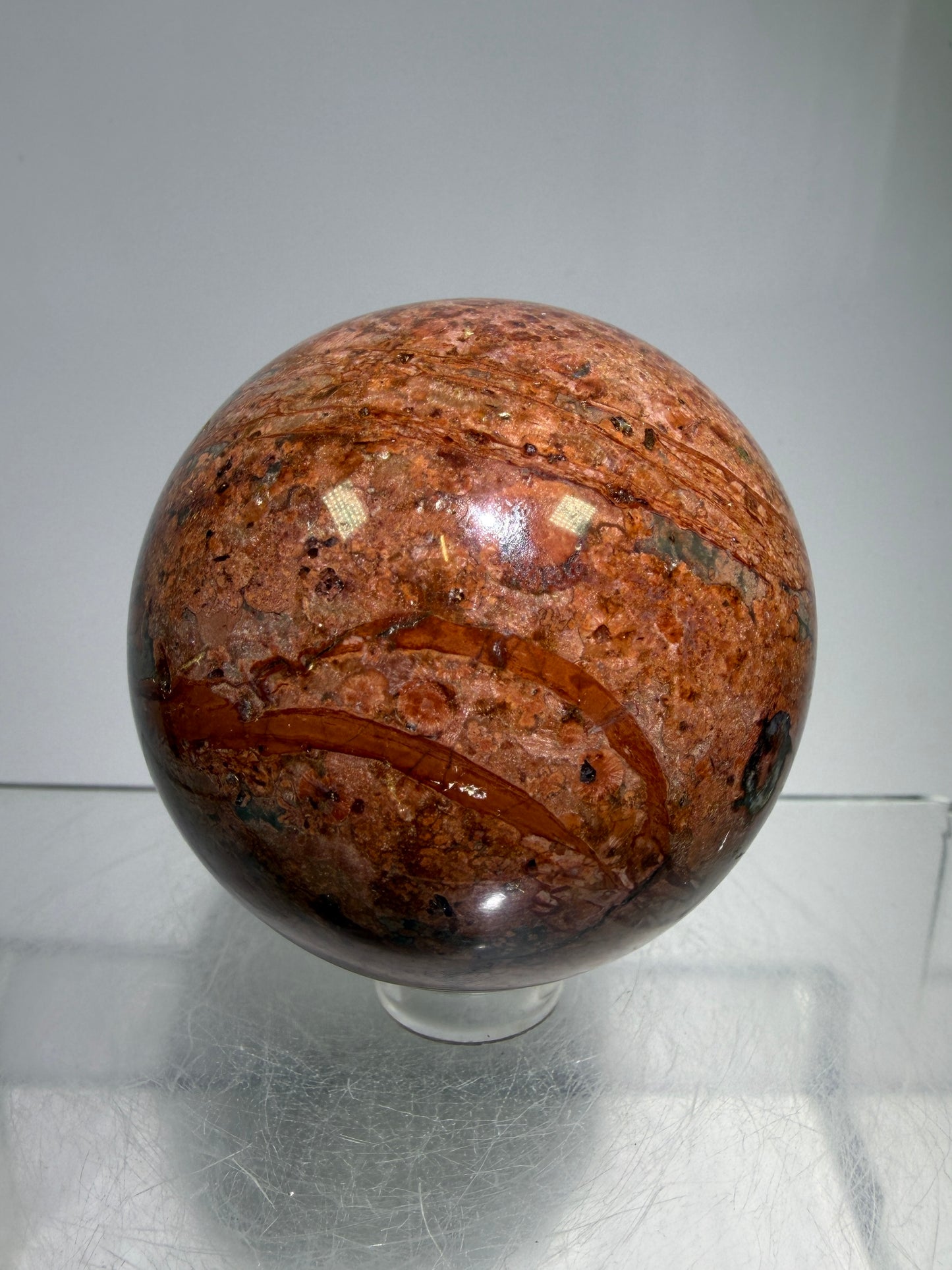 Fire Calcite Crystal Sphere. 53mm. Amazing New Material. Beautiful Display Sphere With A Nice UV Reaction.