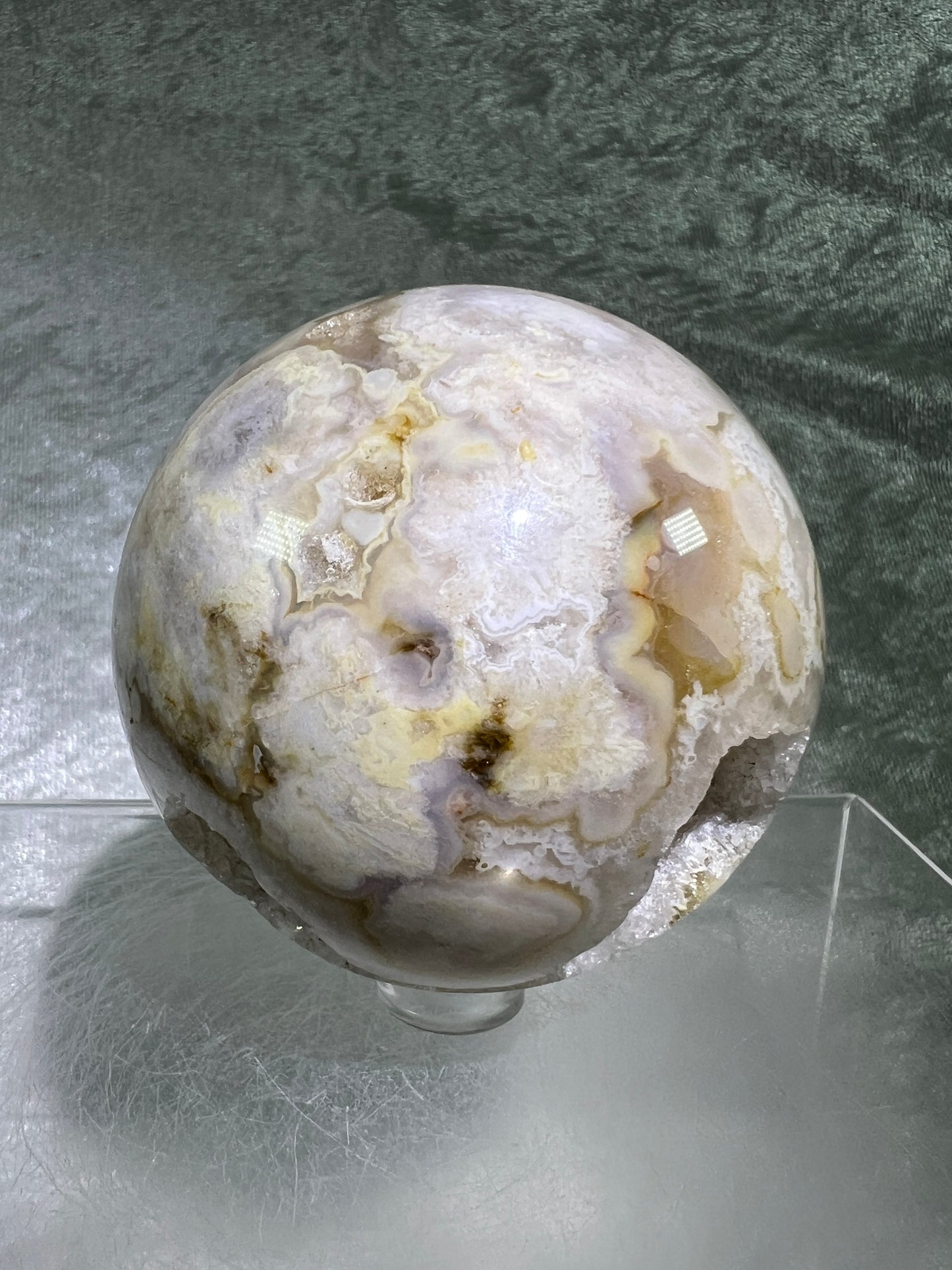 Flower Agate Sphere. 69mm. Amazing Druzy On This Beauty. Gorgeous One Of A Kind Display Sphere.