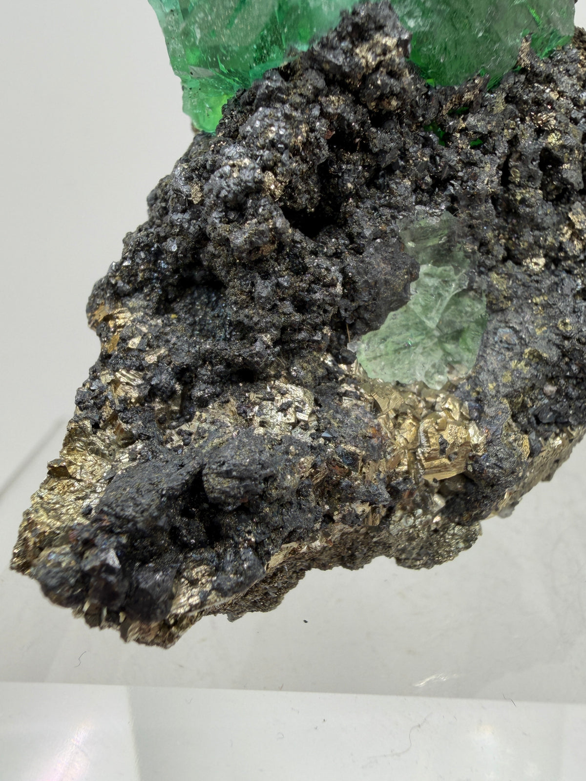 Green Fluorite And Pyrite Specimen From The Famous Milpo Mine In Peru. High Quality Rare Fluorite Specimen. Gorgeous Display Crystal