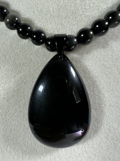 Rainbow Obsidian Pendant. Gorgeous Teardrop Cabochon. Custom Made Beaded Necklace. High Quality Jewelry