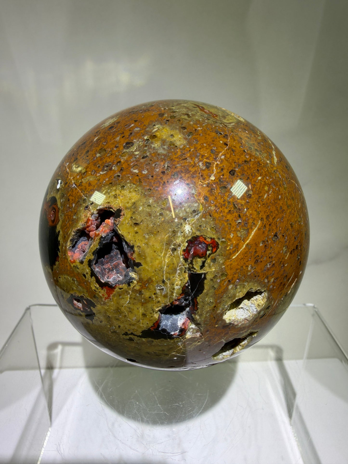 Red Fox Agate Sphere. 74mm. Amazing Druzy Crater Agate From Argentina. Rare Botryoidal Nodules