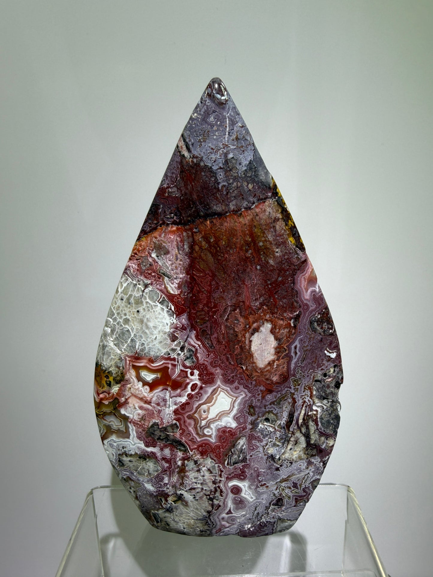 Mexican Crazy Lace Agate Flame. Druzy Polished Freeform Flame. Gorgeous Pinks And Purples