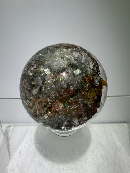 Garden Quartz Lodolite Sphere. High Quality Colorful Landscape. Beautiful Display Sphere
